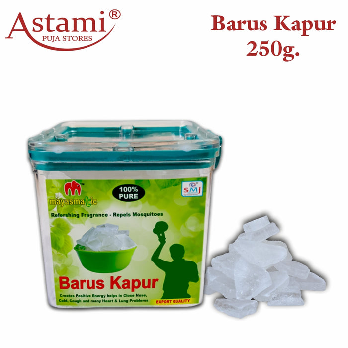 Mayasmatic Barus Camphor Premium Jar of 250g | Crystal Clear Organic Desi Kapur Flakes | Pure Refreshing Aroma Use for Diffuser Purpose, Daily Puja, Aarti, Meditation & Aromatherapy