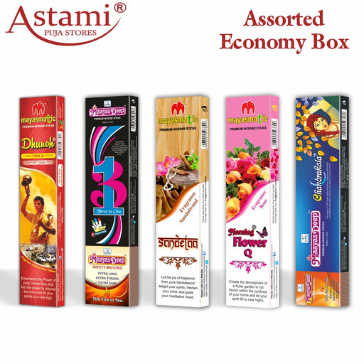 Mayasmatic Dhunoh , Morning Flower, 3 in 1, Chandrakala & Sandelaa Incense Sticks Pack of 5 Economy Box Pack of 5 Astami Puja Store SMJ Venture Pvt Ltd Kolkata