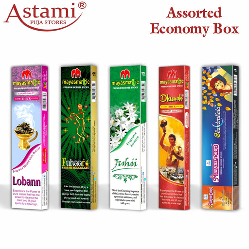 Mayasmatic Loban, Juhii, Fuhaar, Chandrakala & Dhunoh Incense Sticks Economy Box Pack of 5 Astami Puja Store SMJ Venture Pvt Ltd Kolkata