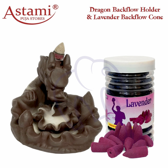 Dragon Backflow Smoke Fountain Incense Burner Cone Holder With Lavender Incense Backflow Cone | Decorative Showpiece Statue Idol Back Flow Smoke Holder | A Perfect Gift Combo