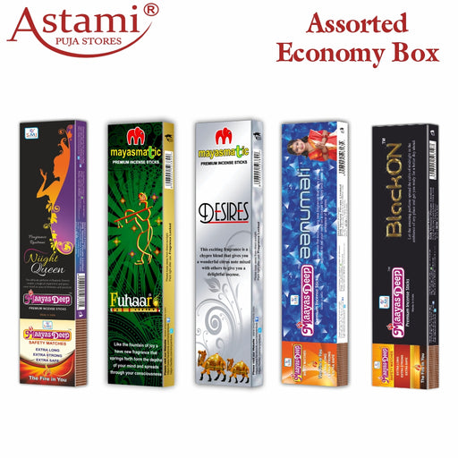 Mayasmatic BlackON, Aanumati, Desire, Fuhaar, Night Queen Incense Sticks Economy Box Pack of 5 Astami Puja Store SMJ Venture Pvt Ltd Kolkata