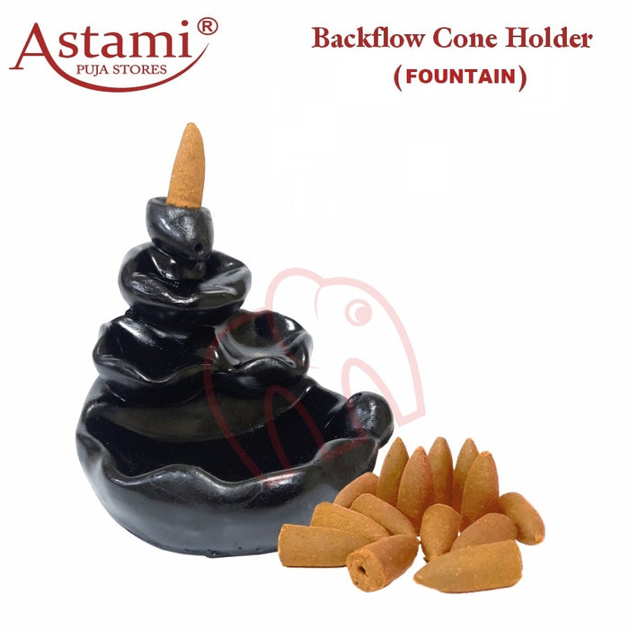 Attractive Designed Gift combo of Back Flow Smoke Throne Fountain Incense Cone Burner With Blossom Back flow cone for Home Decoration