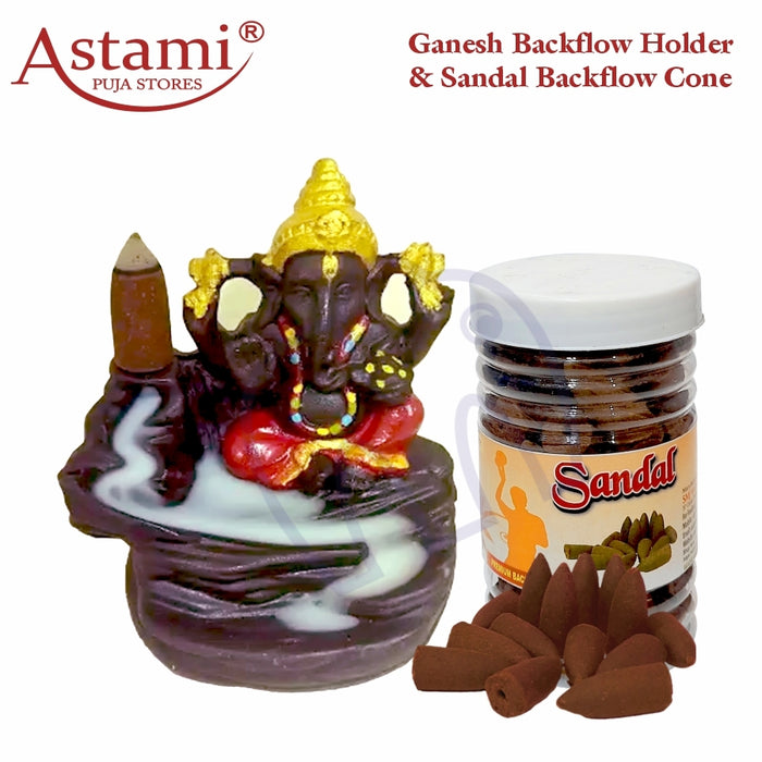 Lord Ganesha Backflow Incense Burner with Sandal Backflow Incense Cone for Home Decor | Murti of Ganesh | A Perfect Gift Combo