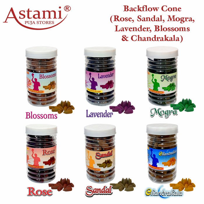 Mayasmatic Lavender, Blosom, Mogra, Rose Sandal & Chandrakala Backflow Cone Astami Puja Store SMJ Venture Pvt Ltd Pack of 6