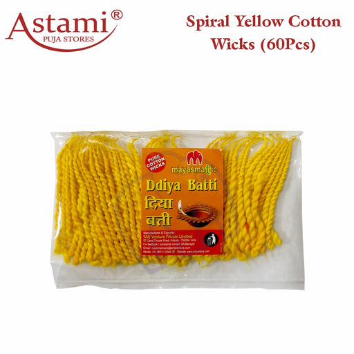 Mayasmatic Spiral Yellow Cotton Wicks Diya Batti 60 Pcs Astami Puja Store SMJ Venture Pvt Ltd Kolkata