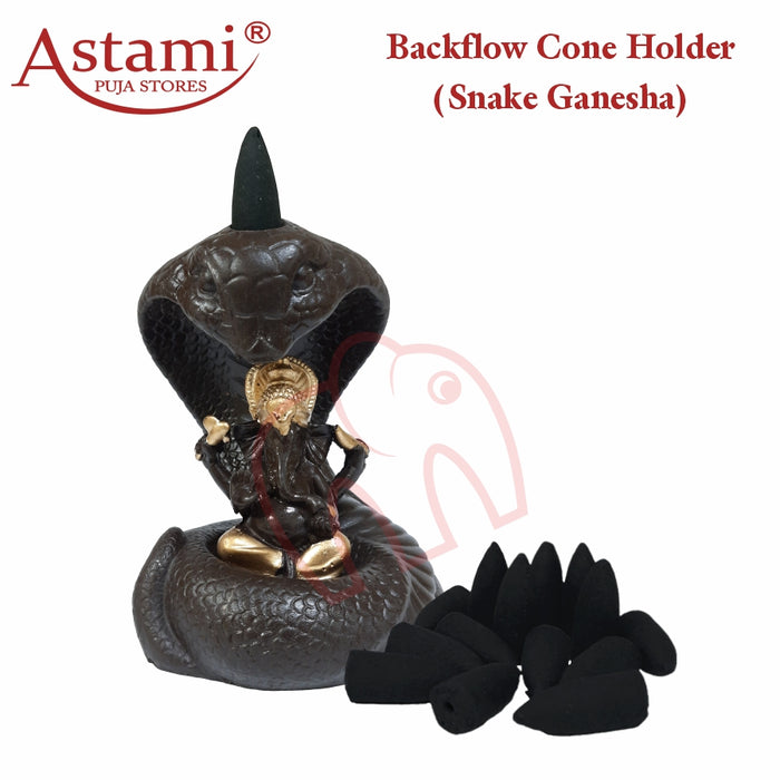 Exciting Gift Combo Offer Pack | Snake Ganesh Backflow Smoke Incense Burner With Sandal Backflow Cone | Attractive & Stunning Showpiece Statue Idol