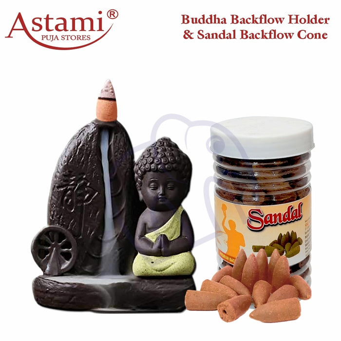 Attractive Design Meditation Buddha Backflow Smoke Cone Incense Holder With Sandal fragrances Back Flow Cone | Decorative Showpiece for Gift