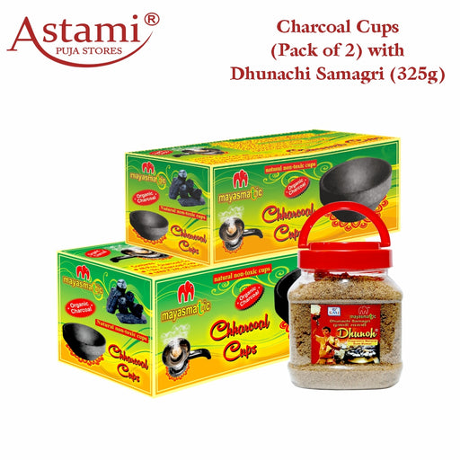 mayasmatic charcoal cups with pack of 2 with Dhuna Samagri 325g