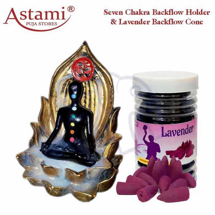 Amazing Gift Combo Offer Pack | Seven Chakra Backflow Smoke Incense Burner With lavender Backflow Cone | Attractive & Stunning Showpiece Statue Idol