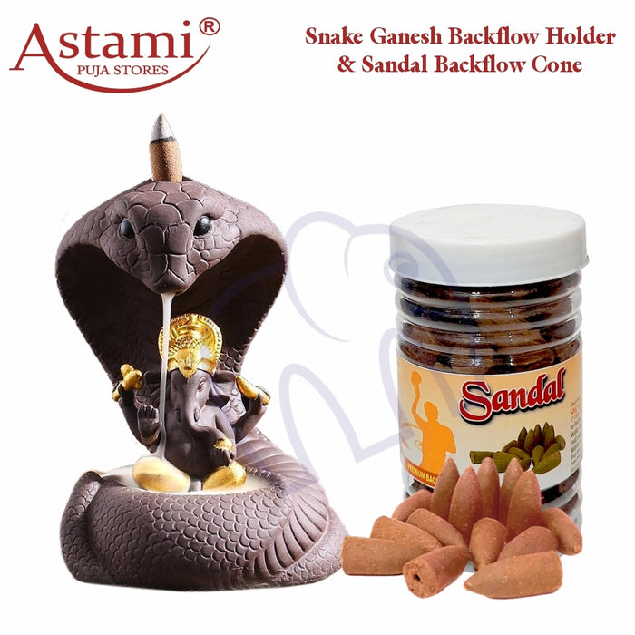 Exciting Gift Combo Offer Pack | Snake Ganesh Backflow Smoke Incense Burner With Sandal Backflow Cone | Attractive & Stunning Showpiece Statue Idol