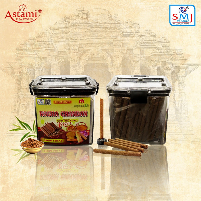 Mayasmatic Kacha Chandan Dhoop Sticks with Ceramic Stand | Pack of 200gm Jar | Charcoal Less, Kacha Chandan Dhoop Sticks for Pooja, Meditation, Spa & Home Fragrances