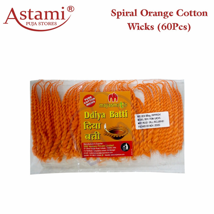 mayasmatic Orange Spiral Cotton Diya Batti 60Pcs Astami Puja Store SMJ Venture Pvt Ltd Kolkata